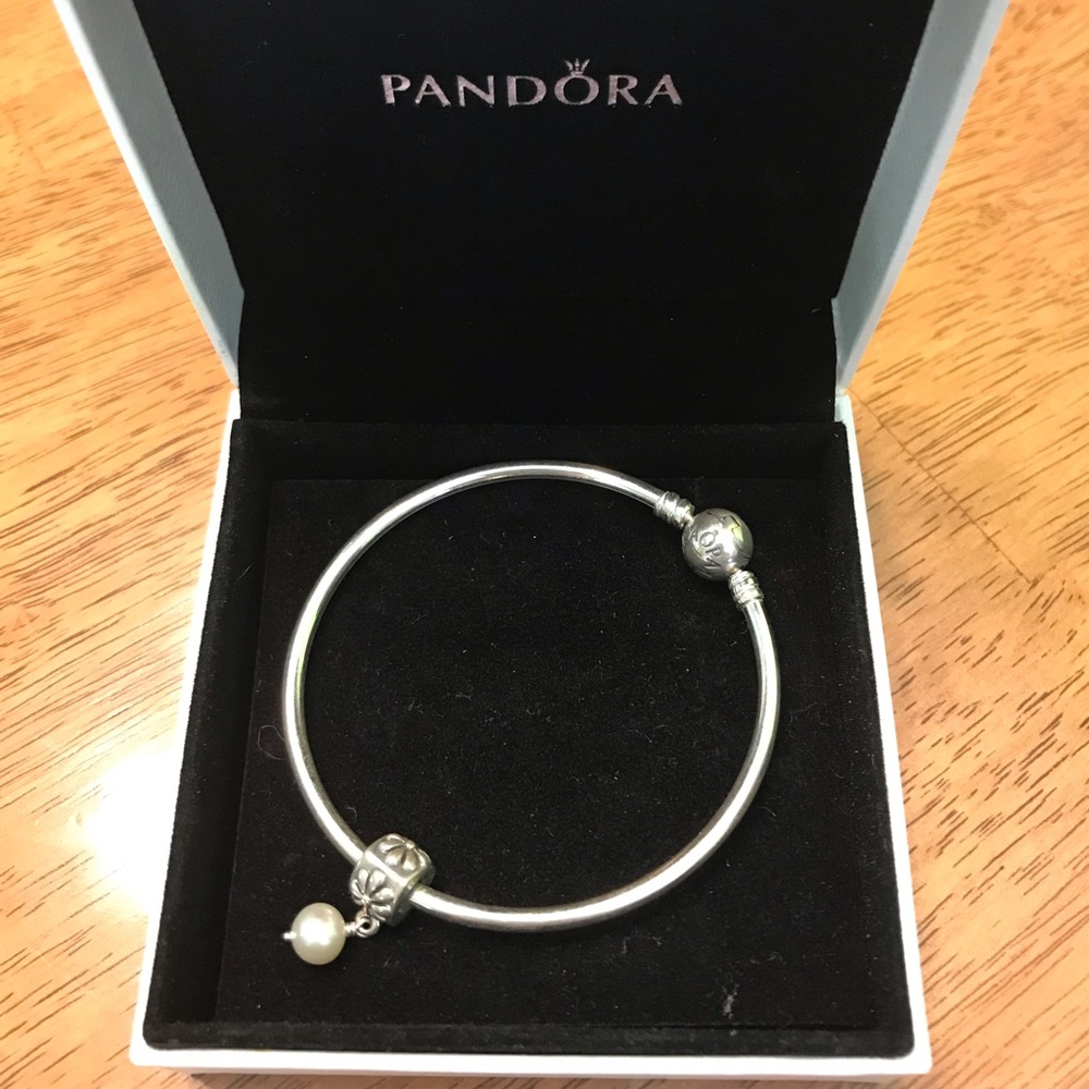 Pandora Bangle Bracelet with Pearl Charm